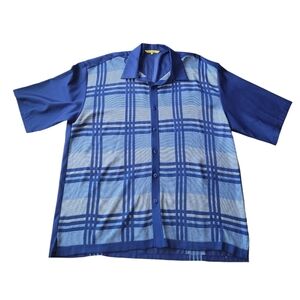 Silversilk Mens Sapphire Blue Powder Blue Short Sleeve Button Up Knit 4X Shirt